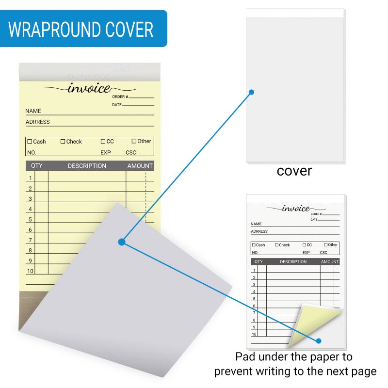 suituts 12 Pack Invoice Books for Small Business, 3.5 x 5.5 Inch 2 Part Carbonless Receipt Books, Carbon Duplicate Copy Order Form Book, Convenient Invoice Pads, 50 Sets Each Pad,Total 600 Sets - Image 4